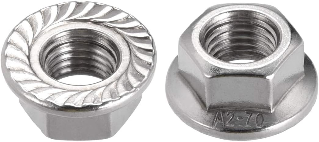 M16 Serrated Flange Hex Lock Nuts, 304 Stainless Steel, 2 Pcs