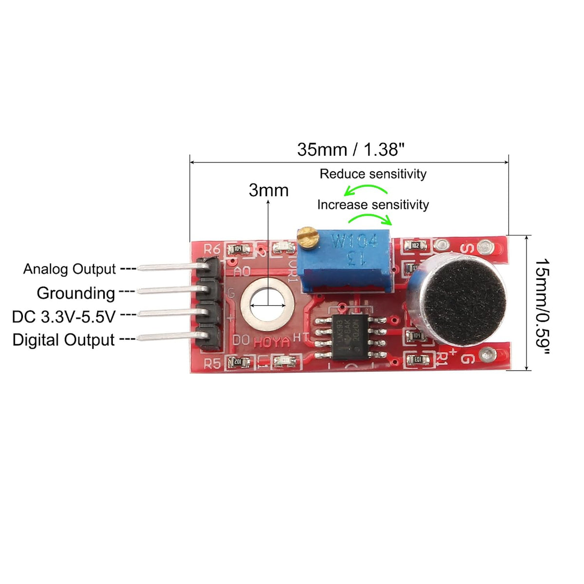 مودول استشعار ميكروفون صوتي مع DO AO لـ Arduino UNO R3 AVR PIC 3قطع