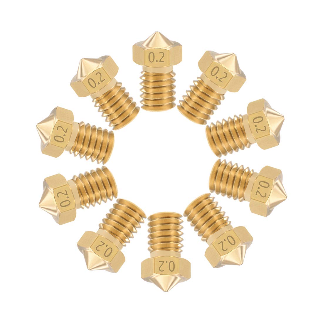 0.2mm 3D Printer Nozzle Head Replacement, Brass 10pcs