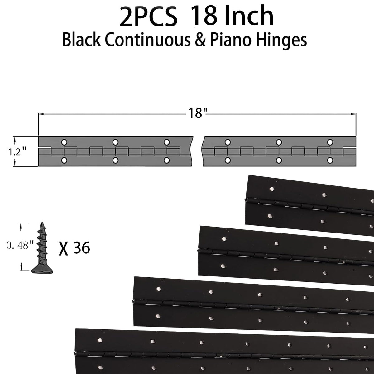 LinkMejor 2Pcs 18inch Black Heavy Duty Stainless Steel Continuous&Piano Hinges