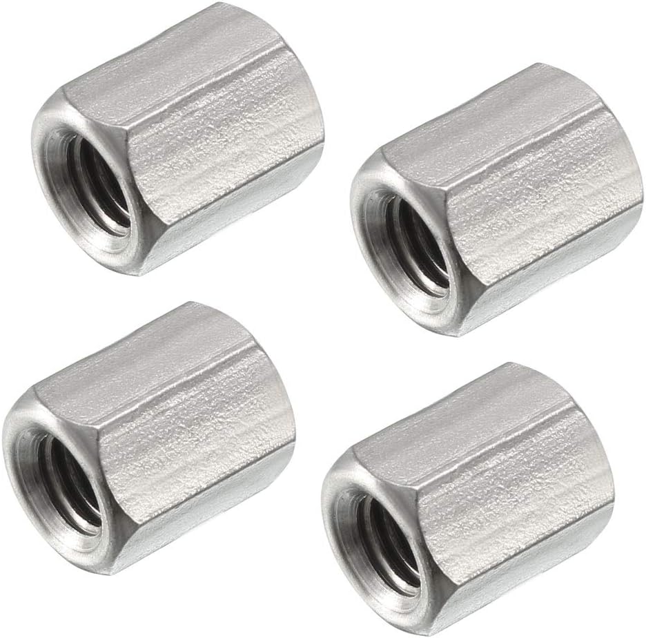 M5 X 0.8-Pitch 10mm Length 304 Stainless Steel Metric Hex Coupling Nut, 4pcs