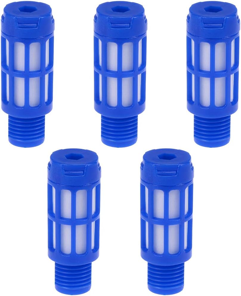 Plastic Pneumatic Muffler Exhaust Air Line Silencer 1/4 PT Blue, 5pcs