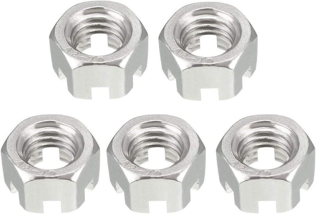 M12 x 1.75mm Pitch Hexagon Castle Nut, 304 Stainless Steel Slotted Hex Nuts, Pack of 5