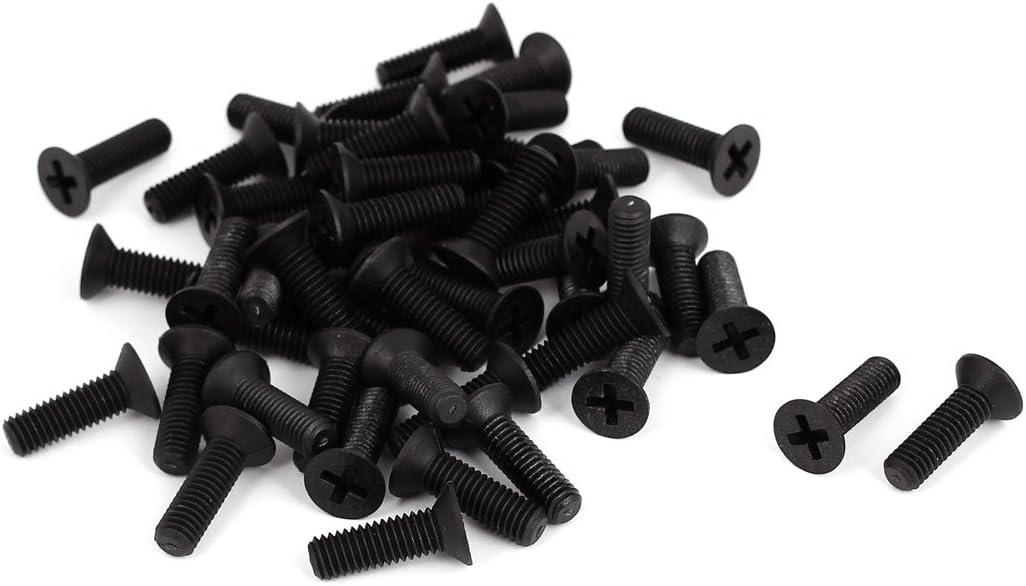 M6x20mm Phillips Nylon Countersunk Head Bolt Machine Screw Black 50Pcs