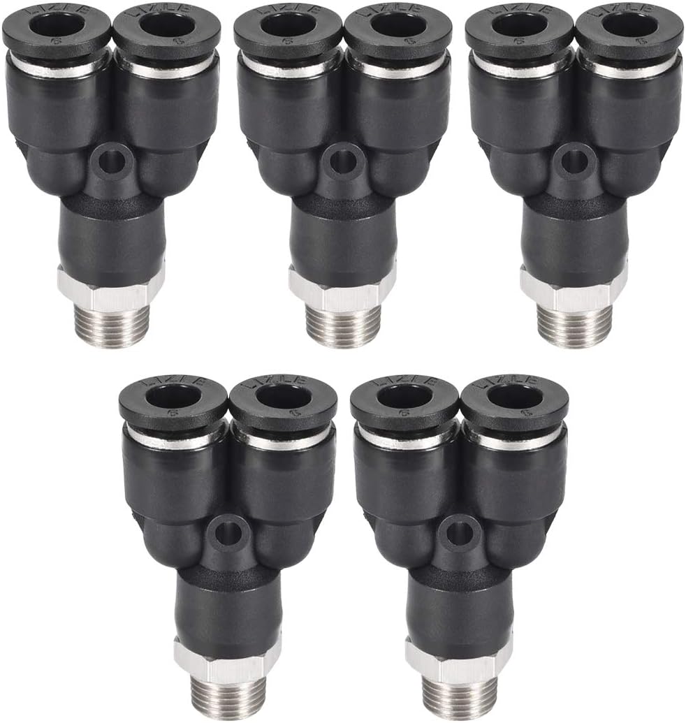 Push to Connect Air Fittings Y Type Tube Connect 6mm OD x 1/8PT Male Thread Tube Fittings Push Lock Black 5Pcs