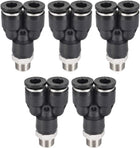 Push to Connect Air Fittings Y Type Tube Connect 6mm OD x 1/8PT Male Thread Tube Fittings Push Lock Black 5Pcs