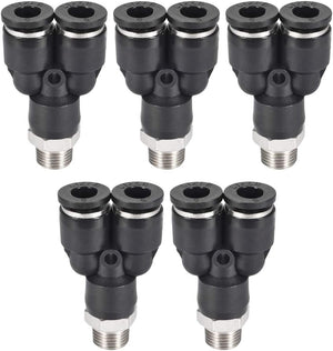 Push to Connect Air Fittings Y Type Tube Connect 6mm OD x 1/8PT Male Thread Tube Fittings Push Lock Black 5Pcs