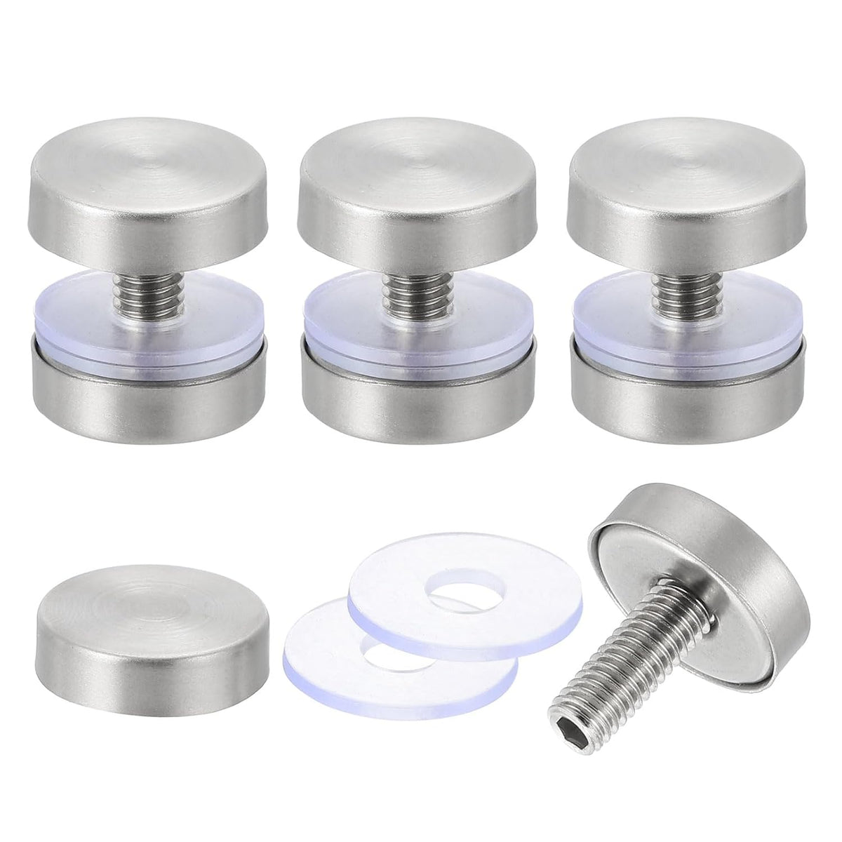 4 Pcs Sign Standoff Screws, 0.8"x0.8" Stainless Steel Standoff Nail Advertising Glass Nail for Acrylic Frame Advertising Board Connect and Fix, Glossy Silver