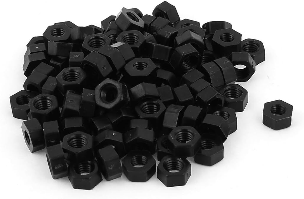 M6 Thread Insert Lock Screw Fastener Nylon Hex Nuts Black 100pcs