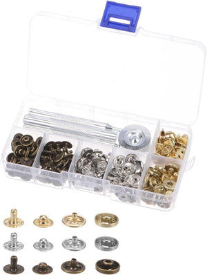 60 Sets Leather Snap Fasteners Kit 10mm Metal Press Studs Buttons Tool with 4 Setter Tools & Storage Box for Clothing Leather Sewing