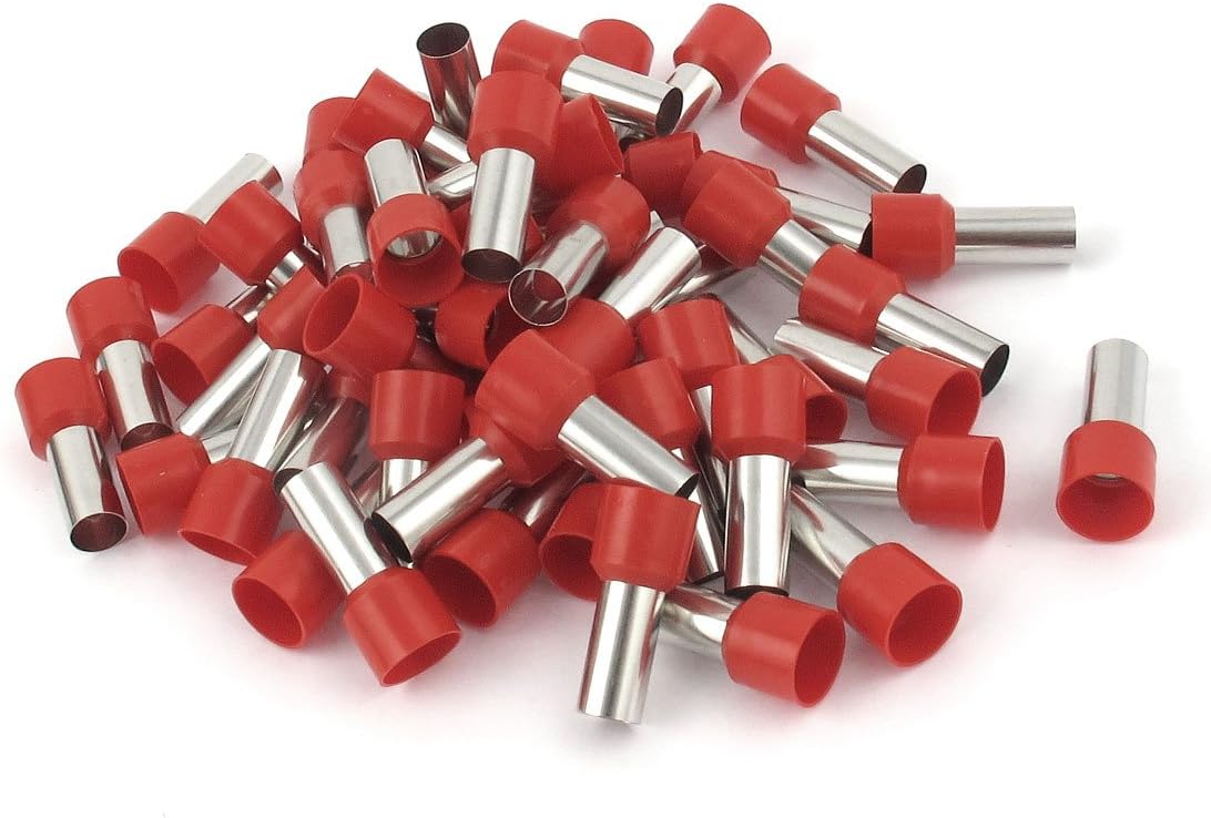 50 Pcs Cord End Terminals Insulated Bootlace Ferrule Red E25-16 4AWG
