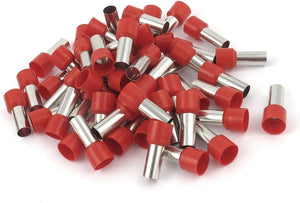 50 Pcs Cord End Terminals Insulated Bootlace Ferrule Red E25-16 4AWG