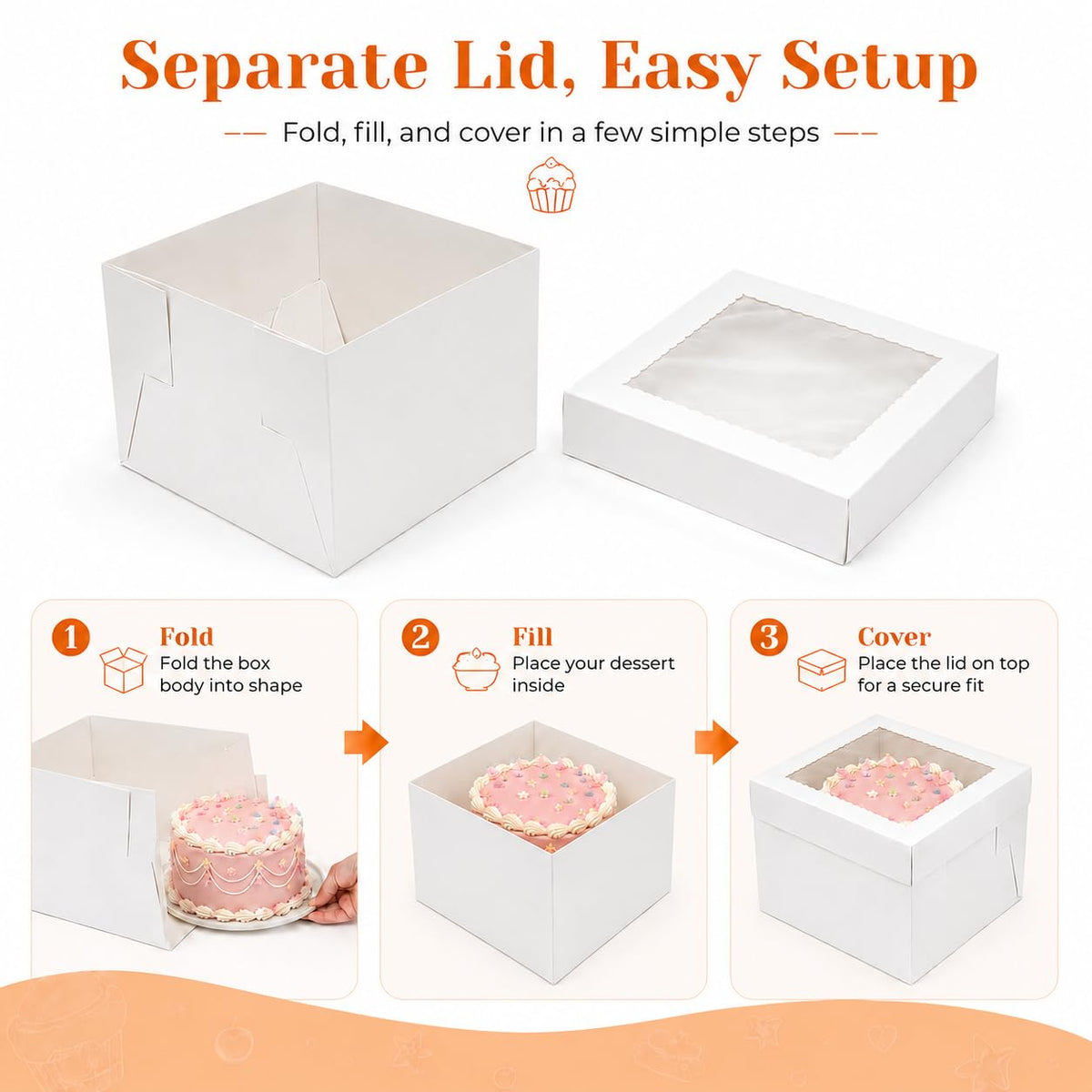 LinkMejor 2 Pack Halloween Bakery Boxes, 12x12x8 Cake Boxes untuk Kue Kustom