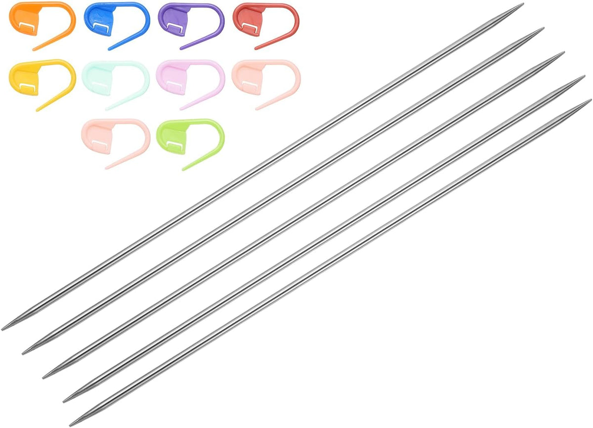 5Pcs US 2(2.75mm) Double Pointed Knitting Needle 7.87 Inches Length Stainless Steel Sweater Stitching Needles with 10 Stitch Marker for Handmade Projects DIY Knitting