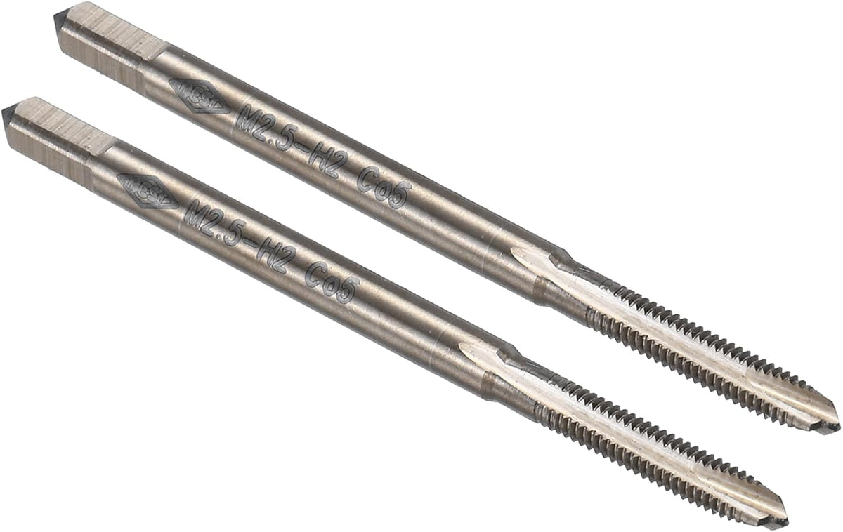 Spiral Point Plug Threading Tap M2.5 x 0.45 Thread, Ground Threads H2, M35 High Speed Steel Cobalt, Heat Coloring, Metric Screw Taps Tapping Bit for Thread Repair, 2pcs