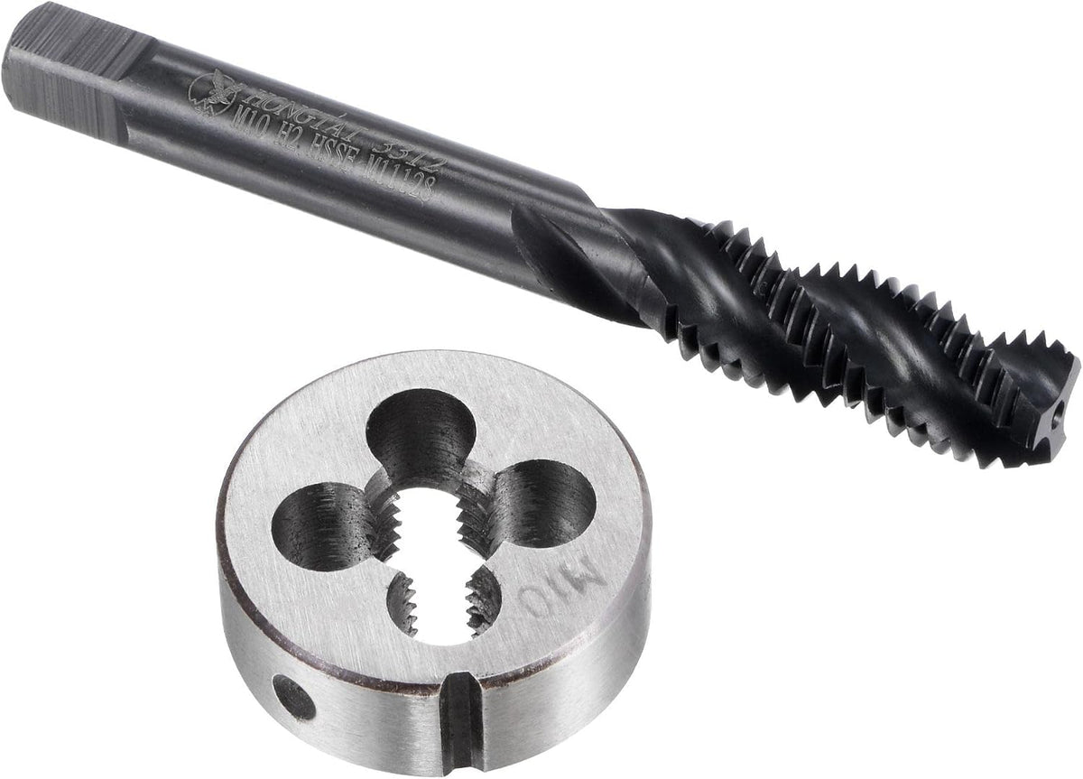 Tap and Die Set, M10 x 1.5 Metric Nitride Coated Screw Thread Milling Spiral Flute Tap with Round Threading Die