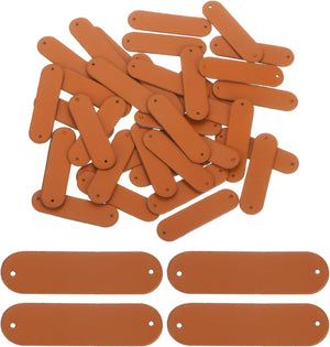 40 Pcs Handmade Leather Labels, PU Leather Handmade Tags Button with Hole Embossed Tag for Embellishment DIY Sewing Crafts, 45x11mm, Dark Brown
