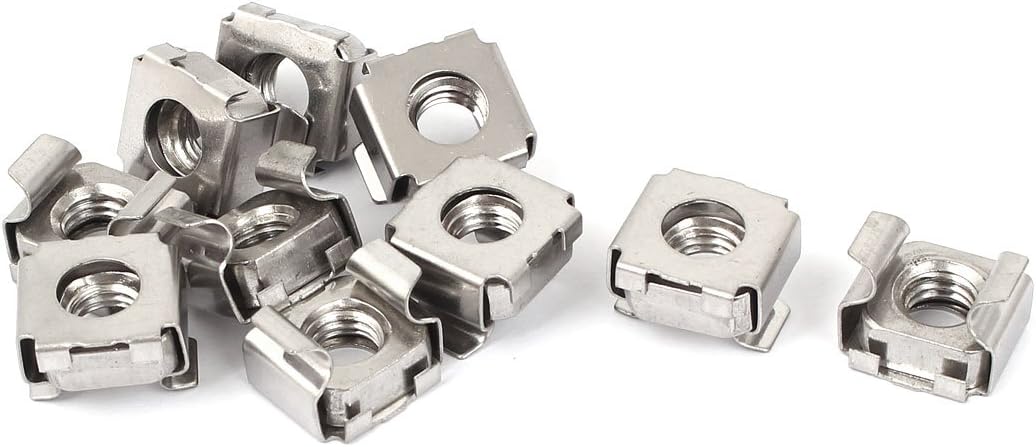 M8 x 1.25mm Pitch 304 Stainless Steel Cage Nuts Siliver Tone 10pcs