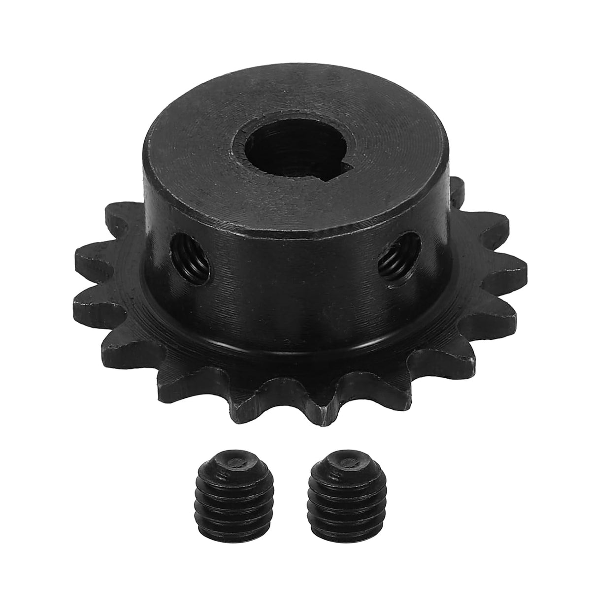 #25 Chain Roller Sprocket 8mm Bore 37.5mm OD, 17 Tooth C45 Carbon Steel ANSI #25 Roller Sprocket Round Hole with 3x1.4mm Keyway & Set Screws for ISO 04C Chain, Black