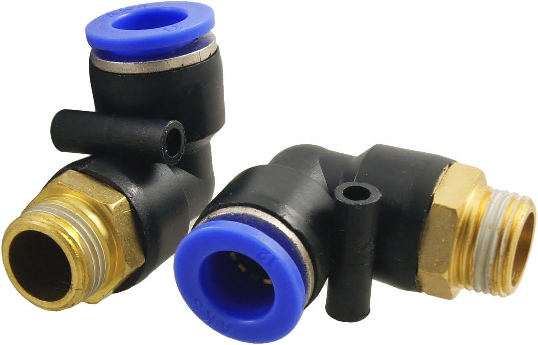 2 Pcs 3/8" Male Thread to 12mm Elbow Pneumatic Connector Fittings