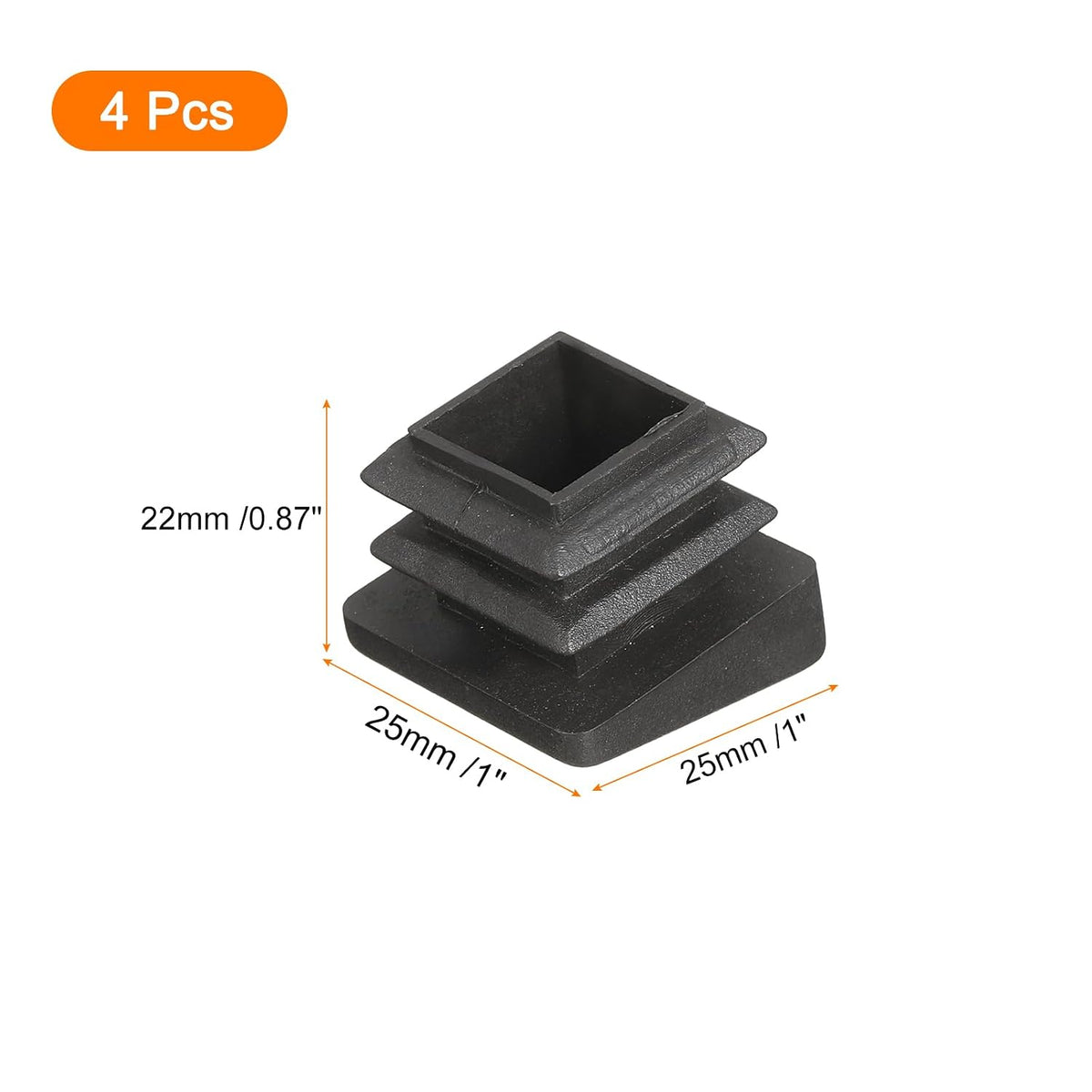1 x 1 Inch Square Plastic Plug, 12 Pcs White Pipe Tubing End Cap Plastic Plug Cap Insert Glide Insert for Metal Tubing Fence Table Chairs Furniture, Black
