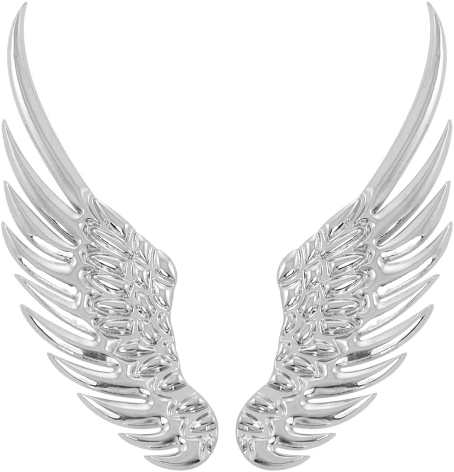 Car Silver Tone Alloy Angel Wings Badge Stickers 2 Pcs