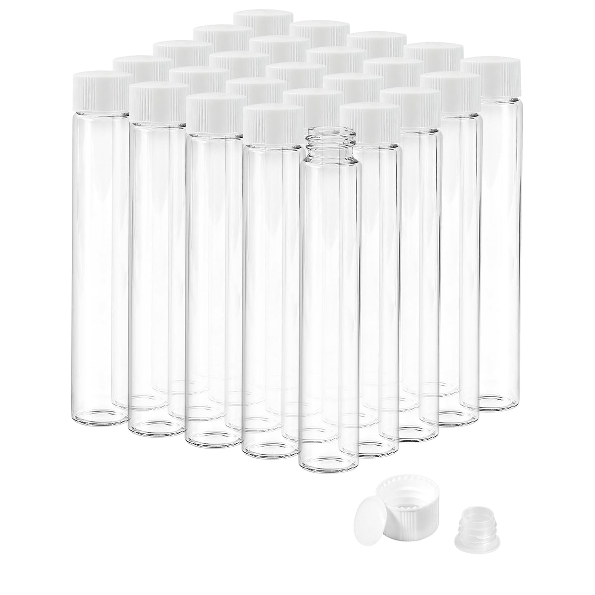 25PCS 30ml クリアガラス 小型ビン 白栓付 & プラスチックストッパー
