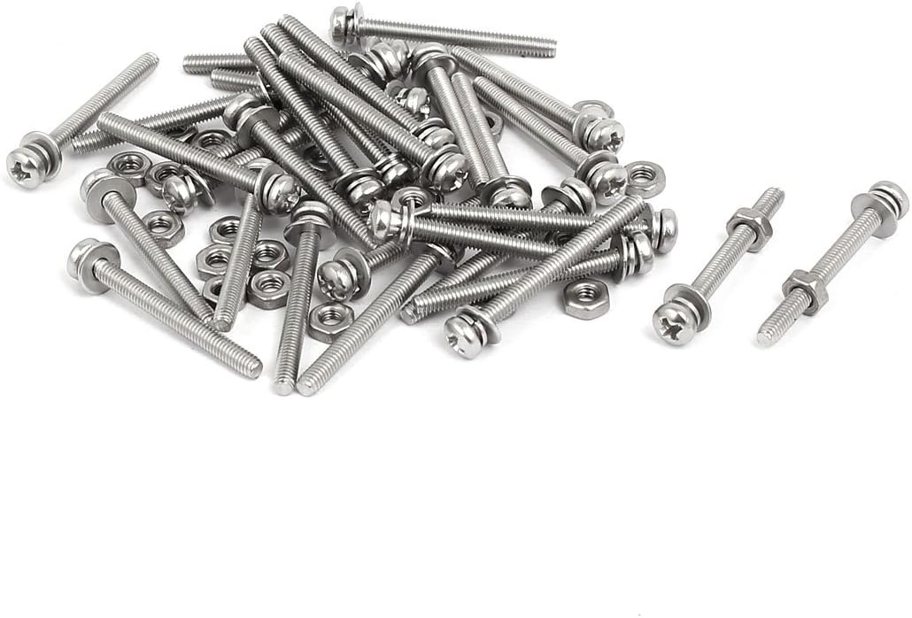 M2.5 x 25mm 304 Stainless Steel Phillips Pan Head Screws Nuts w Washers 30 Sets