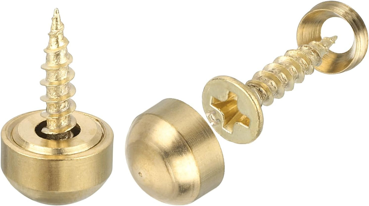 16Pcs Brass Decorative Screws with Caps, 9mm Mirror Screws Cover Self-Tapping Screws for Furniture Fixing, Gold Tone