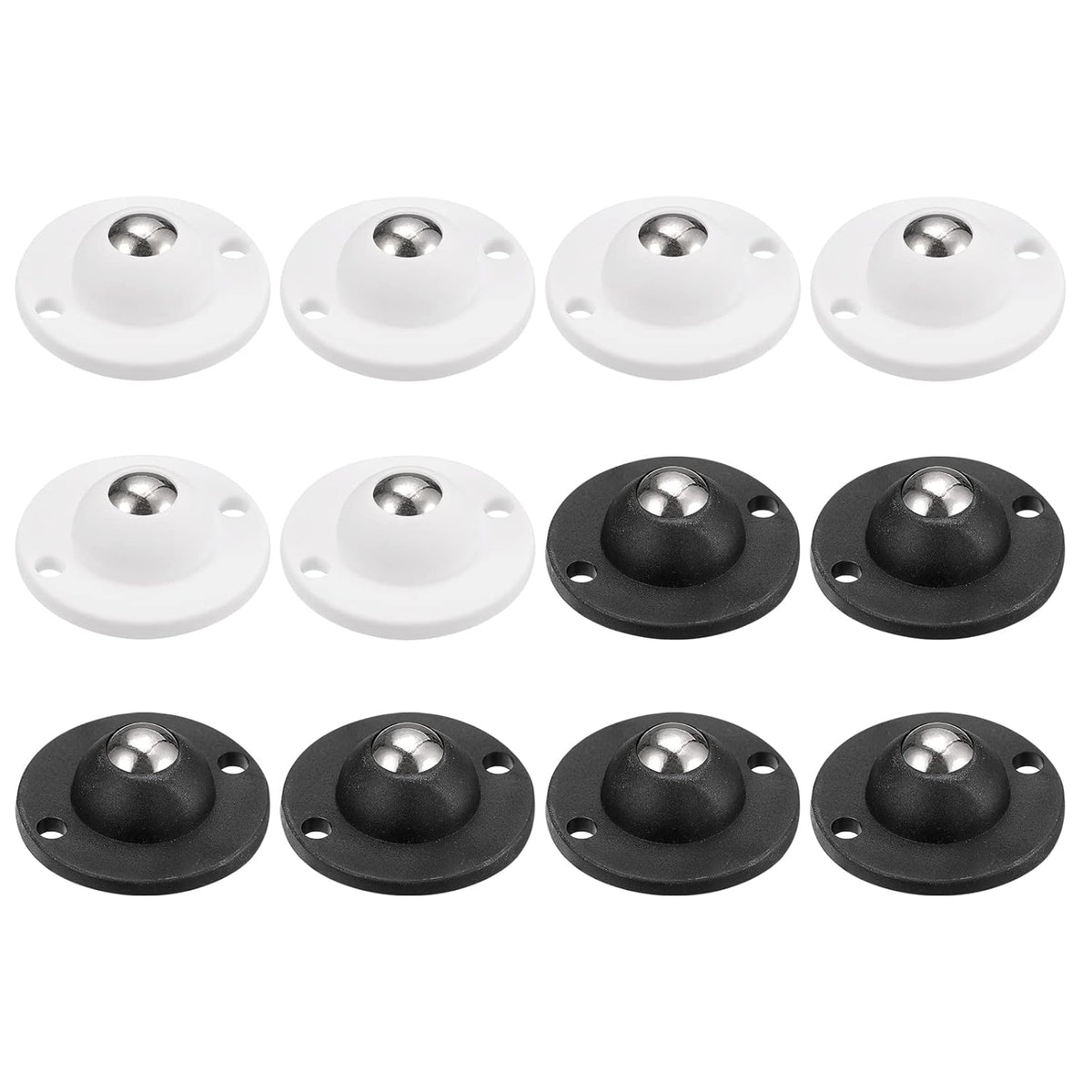 12Pcs Adhesive Mini Caster Wheels, Swivel Universal Caster 360 Rotation Sticky Pulley for Bins, Storage Boxes, Furniture, Trash Can (White,Black)