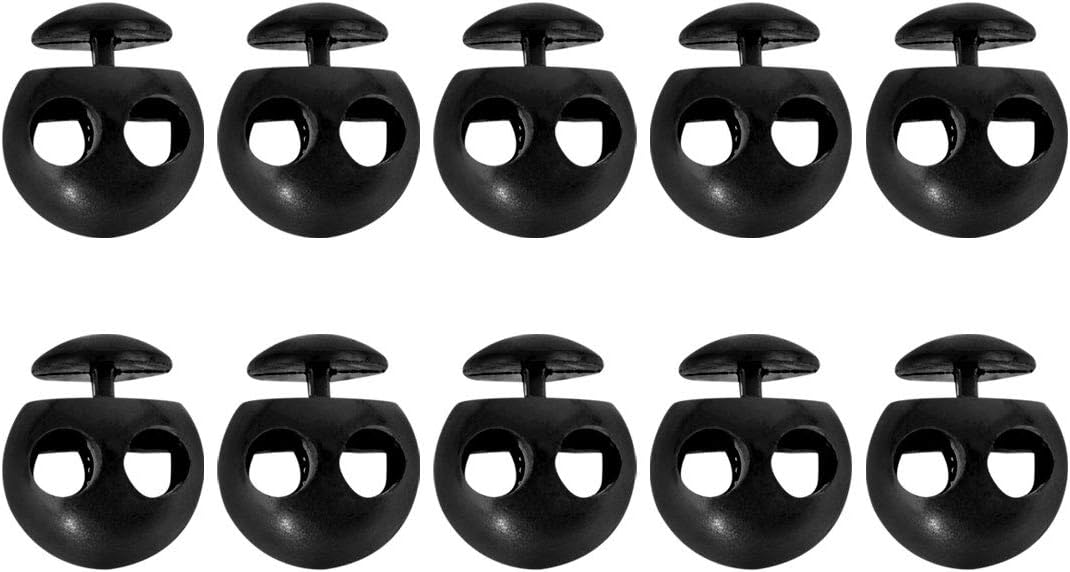 LinkMejor Plastic Cord Lock Stopper Clip Spring Stop Double Hole Toggle Fastener Stopper Rope End for Bag, Camping