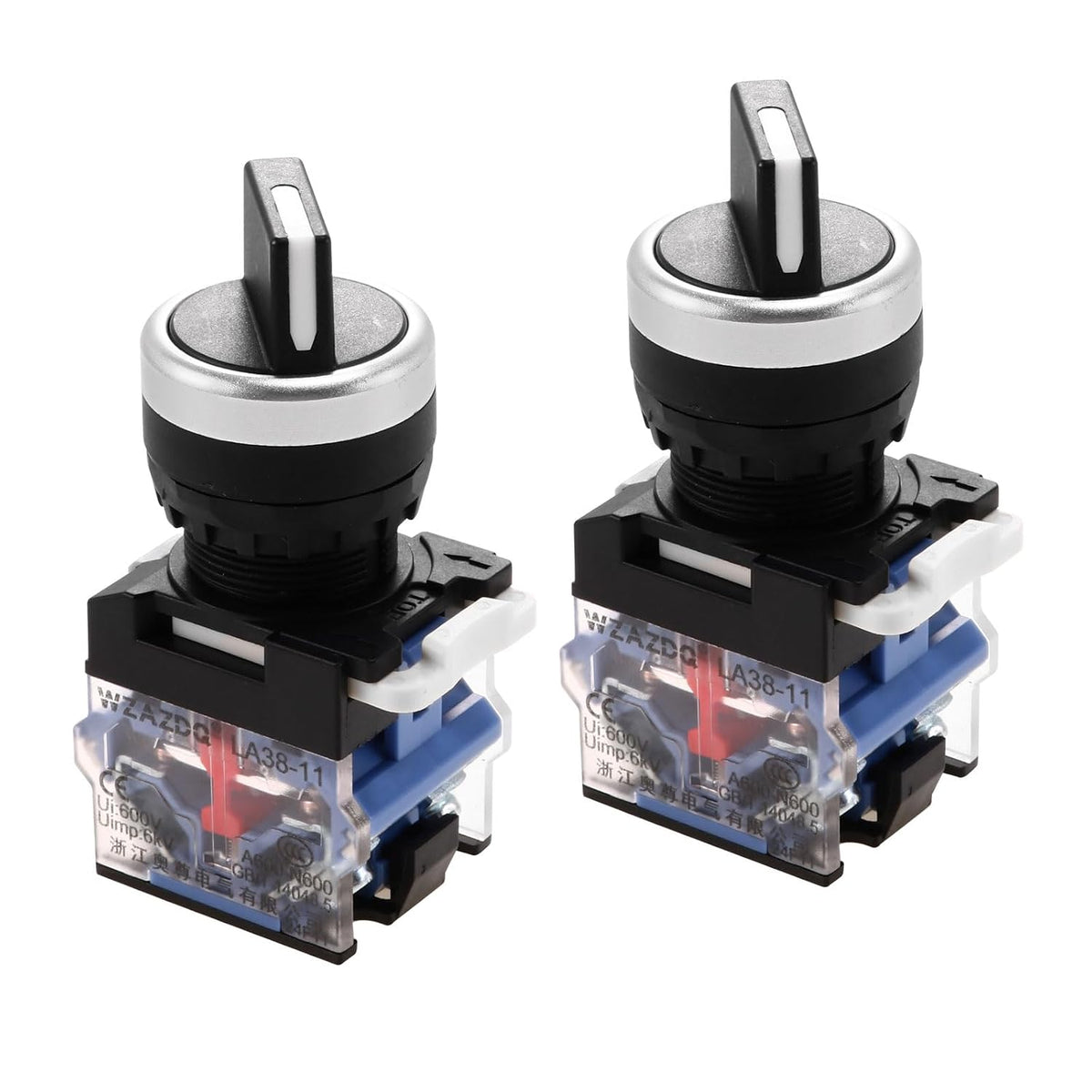 Rotary Selector Switch 2 Positions 1NO+1NC Self-Lock Latching AC 660V 10A 22mm Panel Mount (Set of 2)