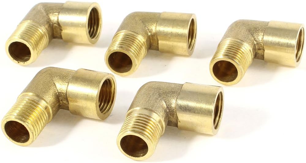 5Pcs Brass 90 Degree Elbow 1/4"PT Male to Female Thread Pipe Fitting Coupling