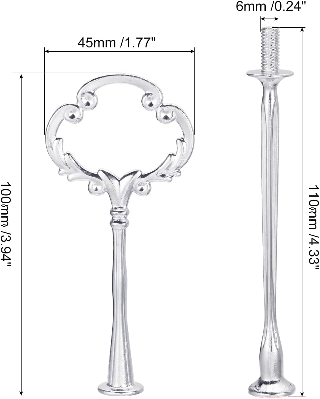 4 Set Taarttray Stand Greep Cupcake Dessert Plate Hardware Montage Klem Stang Greep voor Taartstand Bruiloft Feest, 3-Lagen Mini Zonnebloem Zilver