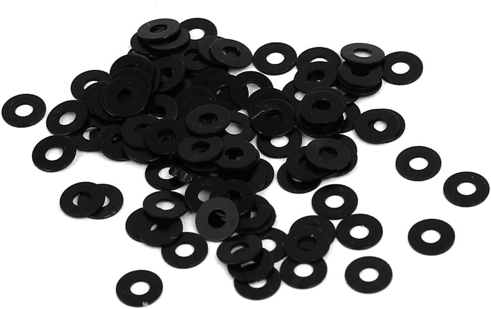 M1.4 x 4mm x 0.3mm Metal Flat Washers Spacers Gaskets Fastener Black 100PCS
