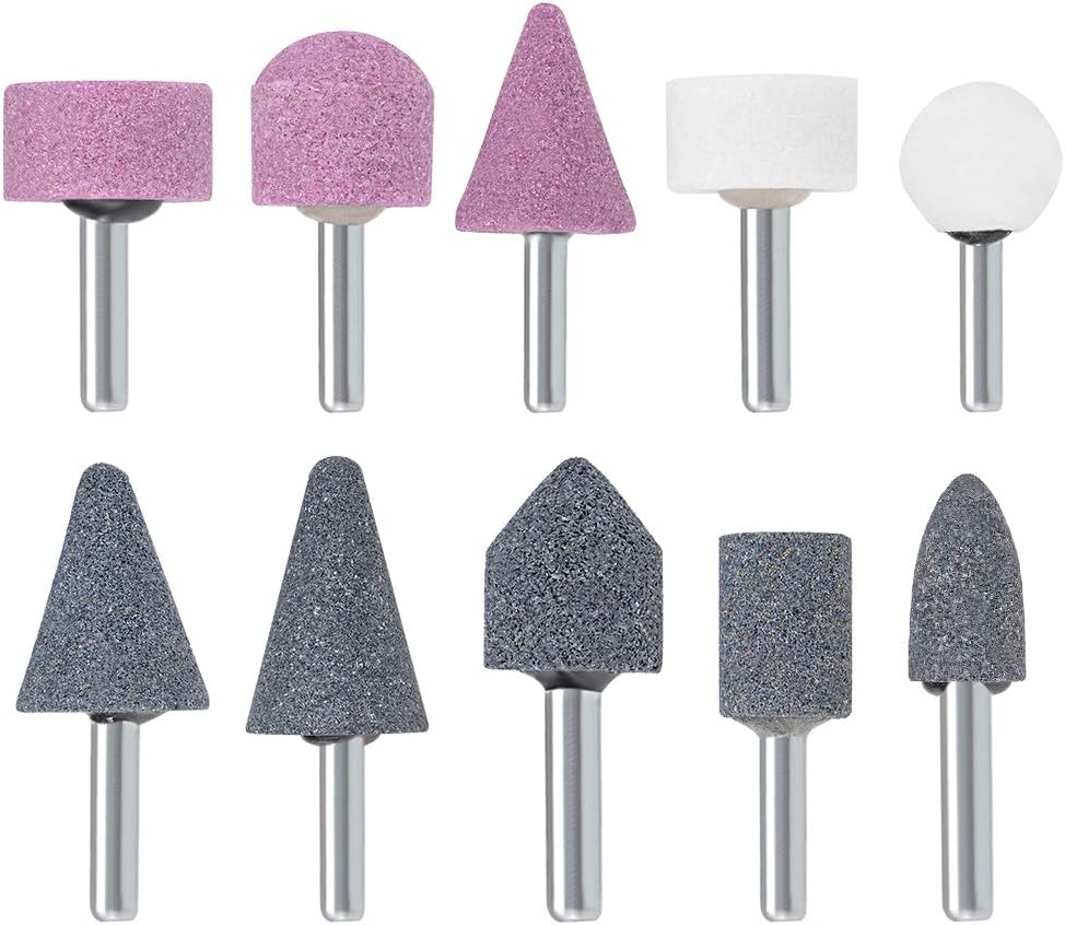 Abrasive Stone Points Set Grinding Wheel Polishing Head Bit with 6mm Shank 1 Set (10Pcs)