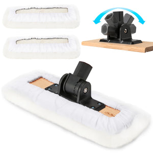 LinkMejor 4 Pack 10 Inch Lambswool Applicator Kit, 180° Adjustable Lambskin Deck Stain Applicator, 100% Natural Lambswool Pads for Wood Deck, Fence, Floor Finish, Wax Staining, Polyurethane