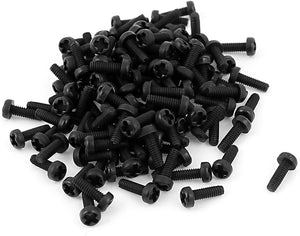 M2 x 6mm Plastic Phillips Pan Head Machine Screws Black 100 PCS