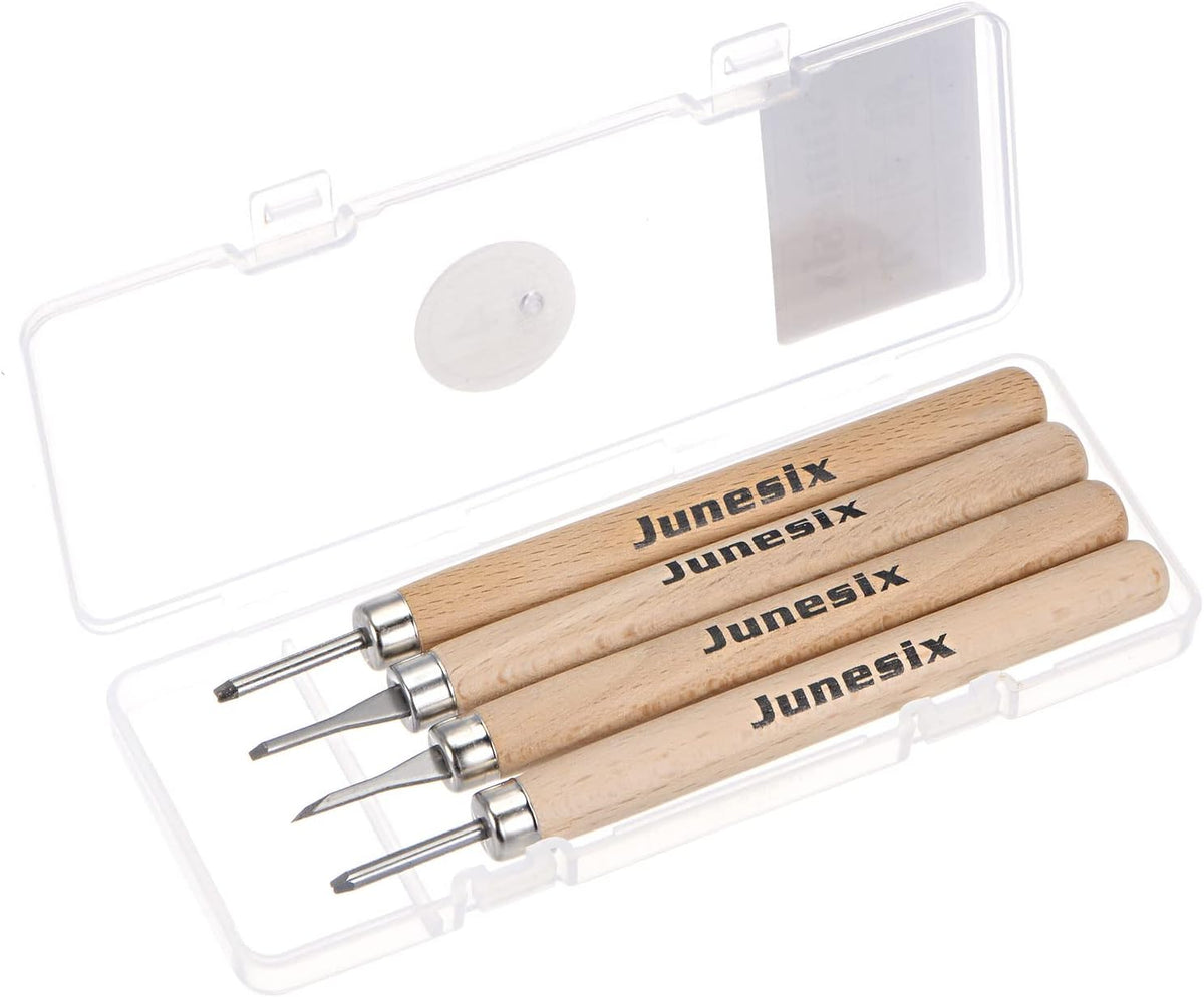 4pcs Wood Carving Knife Tools Chisels Set, Alloy Tool Steel Small Flat Diagonal Round Triangle Graver for DIY Craft Sculpture Carpenter Beginners Experts, 1 Set