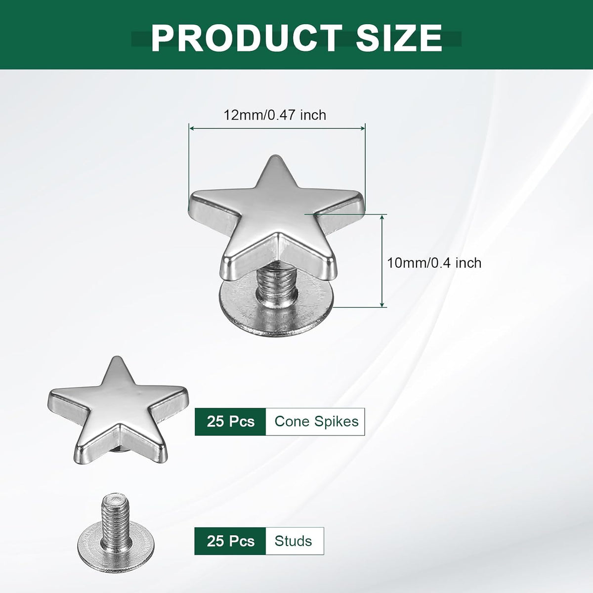 25 Pcs Rivetti in Metallo a Stud 12mm Forma a Stella Decorativi Viti a Stud, Nero
