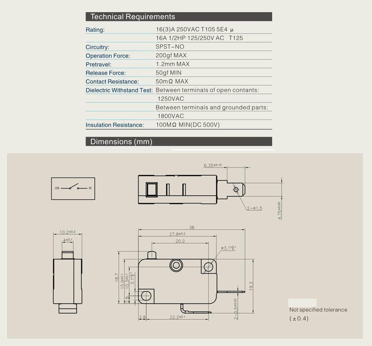 LF-10-02 Micro Limit Switch 2 Pin16A 125V/250V Jalan Interlock 2NO+1NC