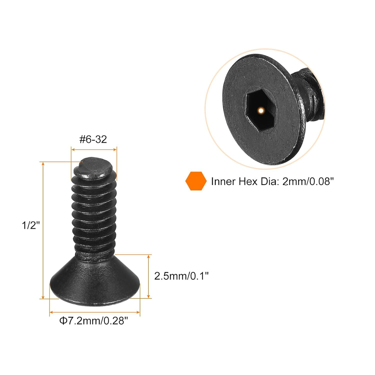 #5-40x3/8 Flachkopf-Sockelkappe-Schrauben, 10.9 Güte Kohlenstoffstahl Sechskant-Sockel-eingekerbte Flachkopf-Schrauben Maschinenschrauben Befestigungselemente, Vollgebohrt, Schwarzoxid, 20Stück