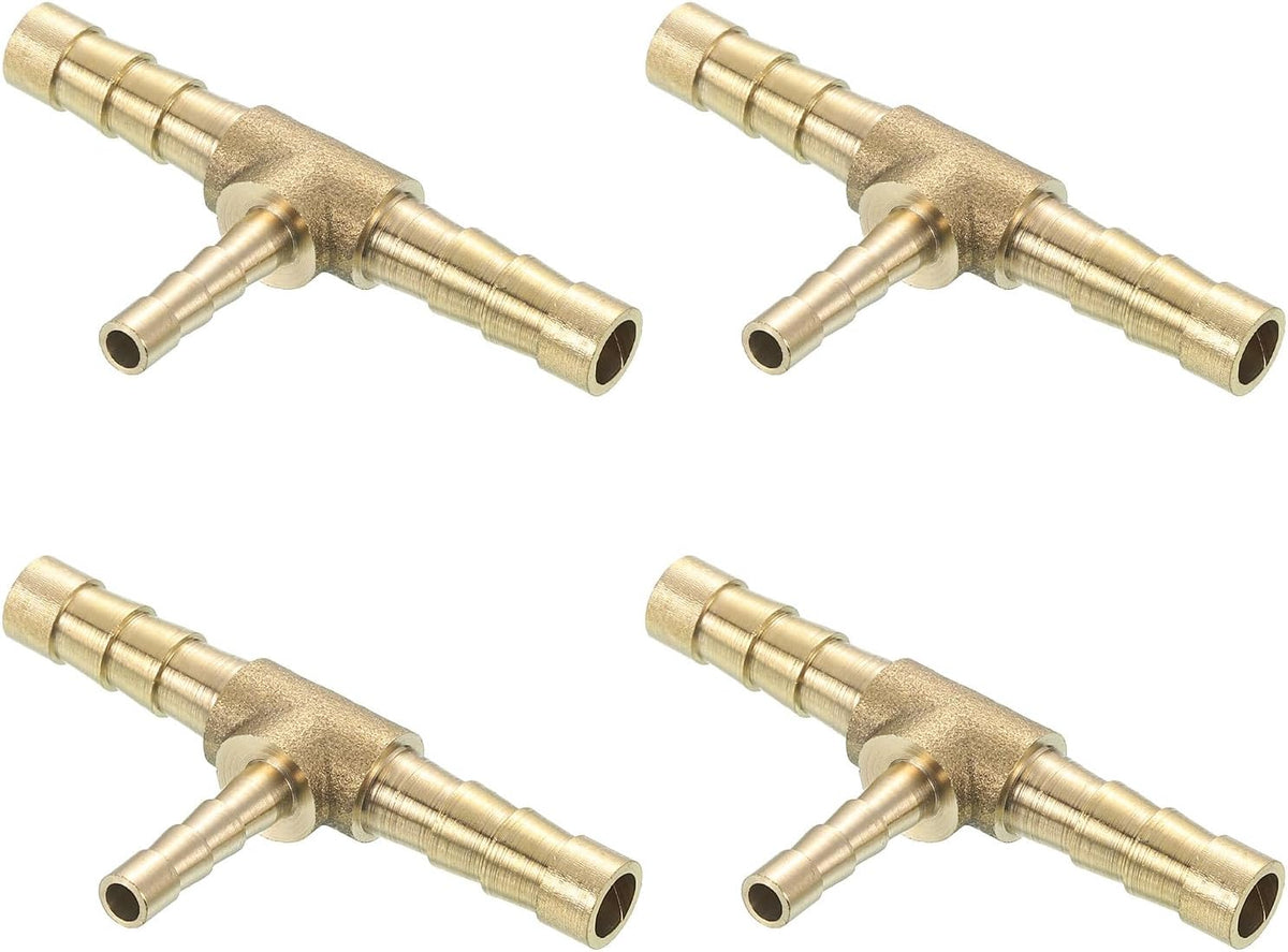 4 Pcs Brass Hose Barb Fitting Tee 3 Way Connector Coupler, 1/4"x3/16"x1/4" ID Brass Fitting Air Hose Fittings Reducer for Connecting Water Fuel Air, Oil Hoses