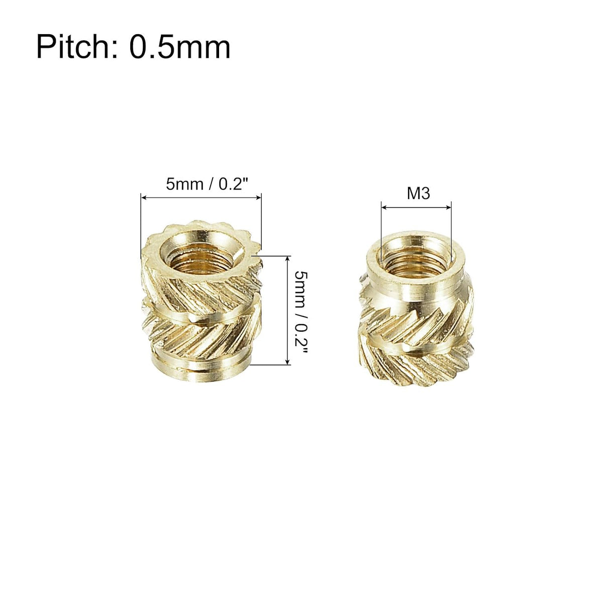 Geluide insertnaald M3 x 8mm, L x 5mm, buisvormige naald, brass, 80 stuks