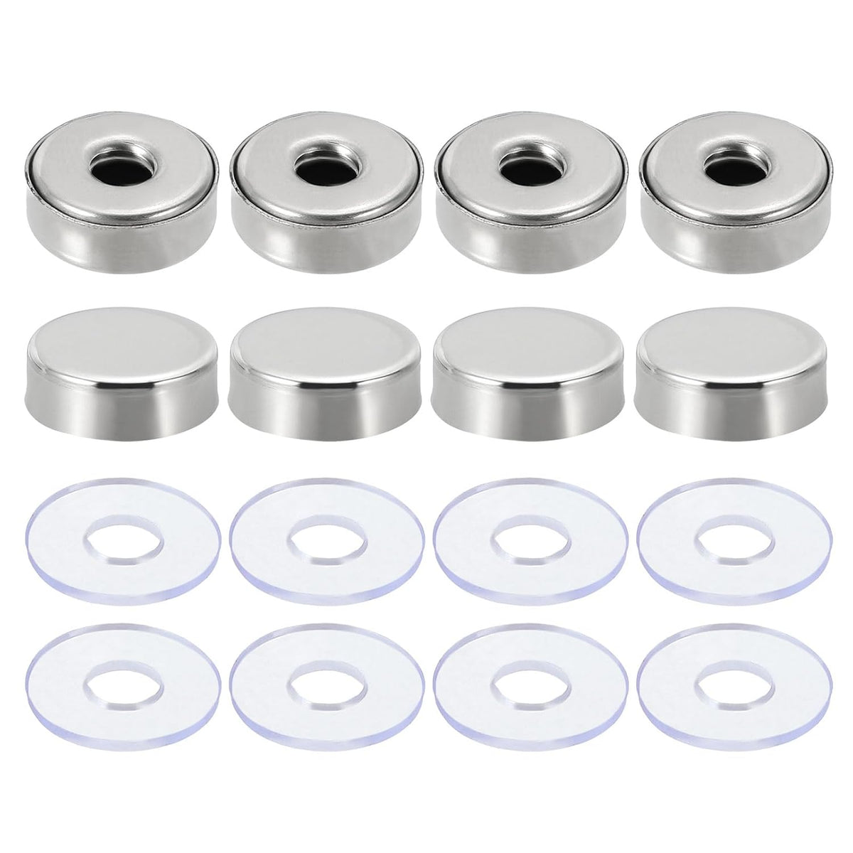 8 Pcs Standoff Screw Caps, 0.63" Stainless Steel Standoff Nail Accessory Glass Nail with 8 Rubber Gaskets for Glass Acrylic Frame Advertising Board Connect and Fix, Glossy Silver
