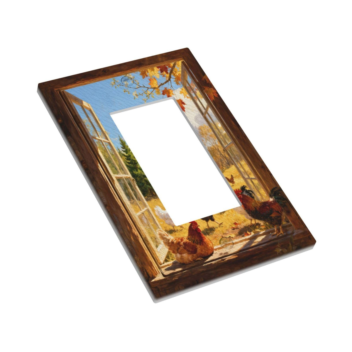 LinkMejor Copertura Placca Interruttore Luce Decorativo Rustico Paesaggio Gallo Legno Finestra 1 Gruppo Senza Dispositivo Singolo Spia di Uscita Copertura Placche per Prese Elettriche Frontale per Decorazione Casa Rustica