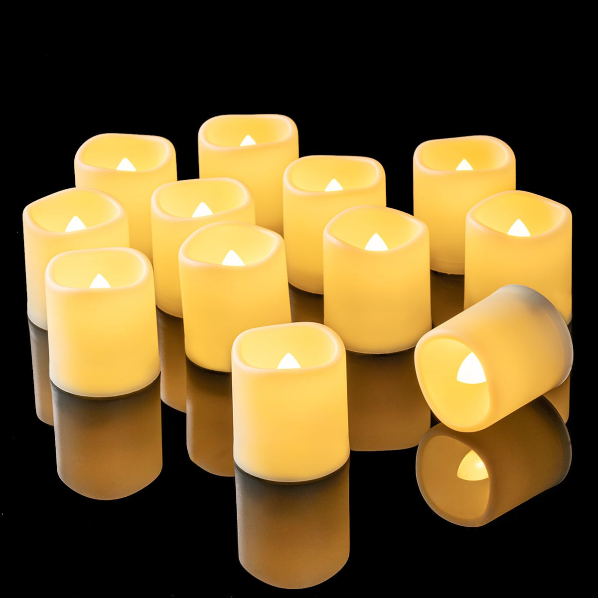 LinkMejor 12PCS Auto Timer Flameless Votive Candles, Flickering Battery Operated LED Tealight Candles, Realistic Electric Fake Tealight Candles for Wedding, Table, Outdoor(Battery Included)