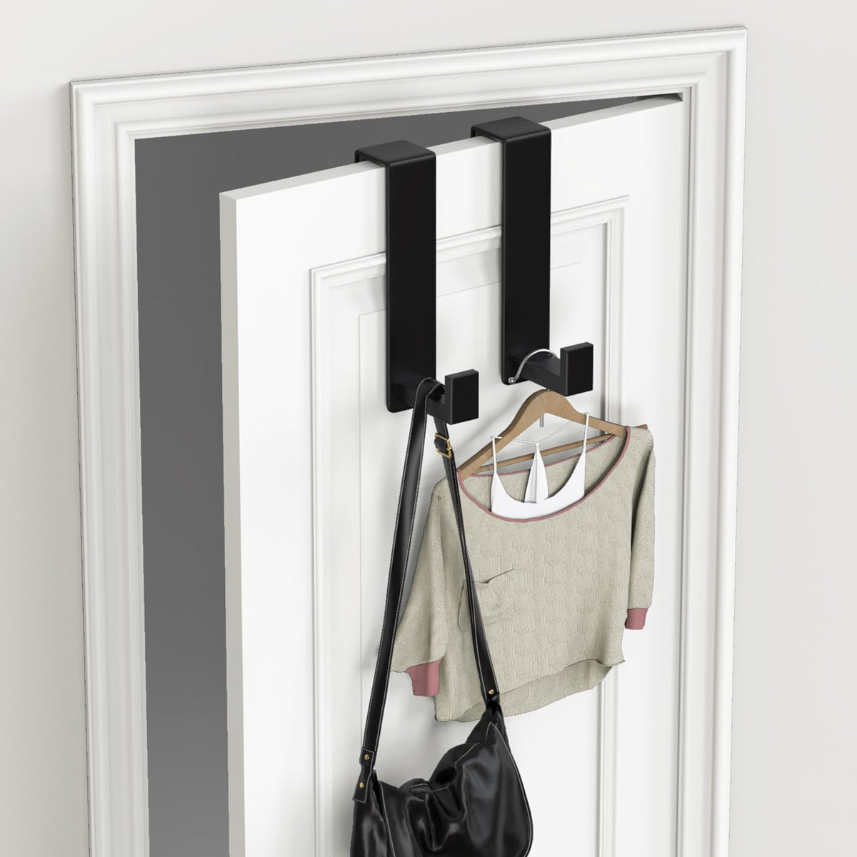 LinkMejor Door Hooks for 1-3/4 Inch Doors, Black- 2 Pack, L Shape
