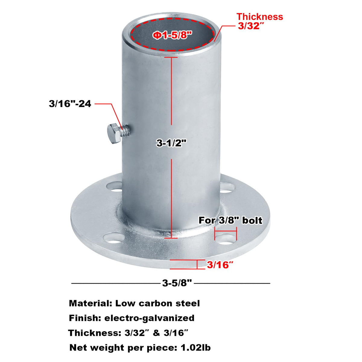 LinkMejor 4 Pack 1-5/8" Round Post Base, Flange per Piantana Pesante