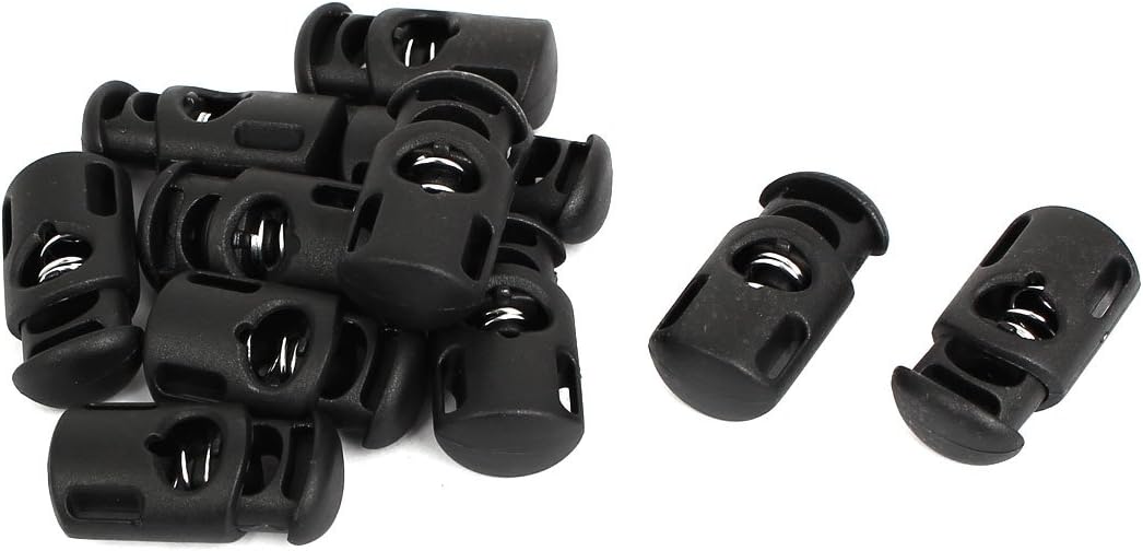LinkMejor Spring Loaded Plastic Cord Lock Stopper Toggle End 11Pcs Black
